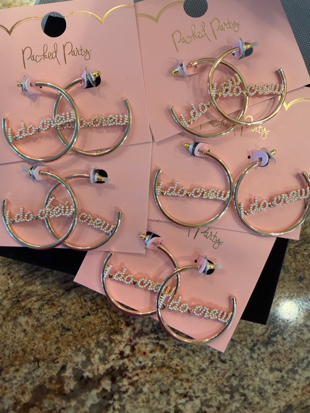 NWT lot of (5) I DO CREW gold/faux pearl hoops! Great for your bridal party!